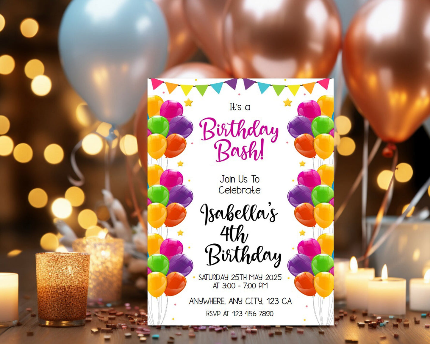 Balloon Theme Editable Birthday Invitation