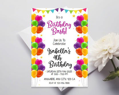 Balloon Theme Editable Birthday Invitation