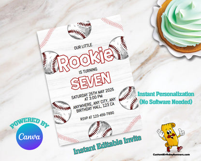 Baseball Party Editable Birthday Invitation