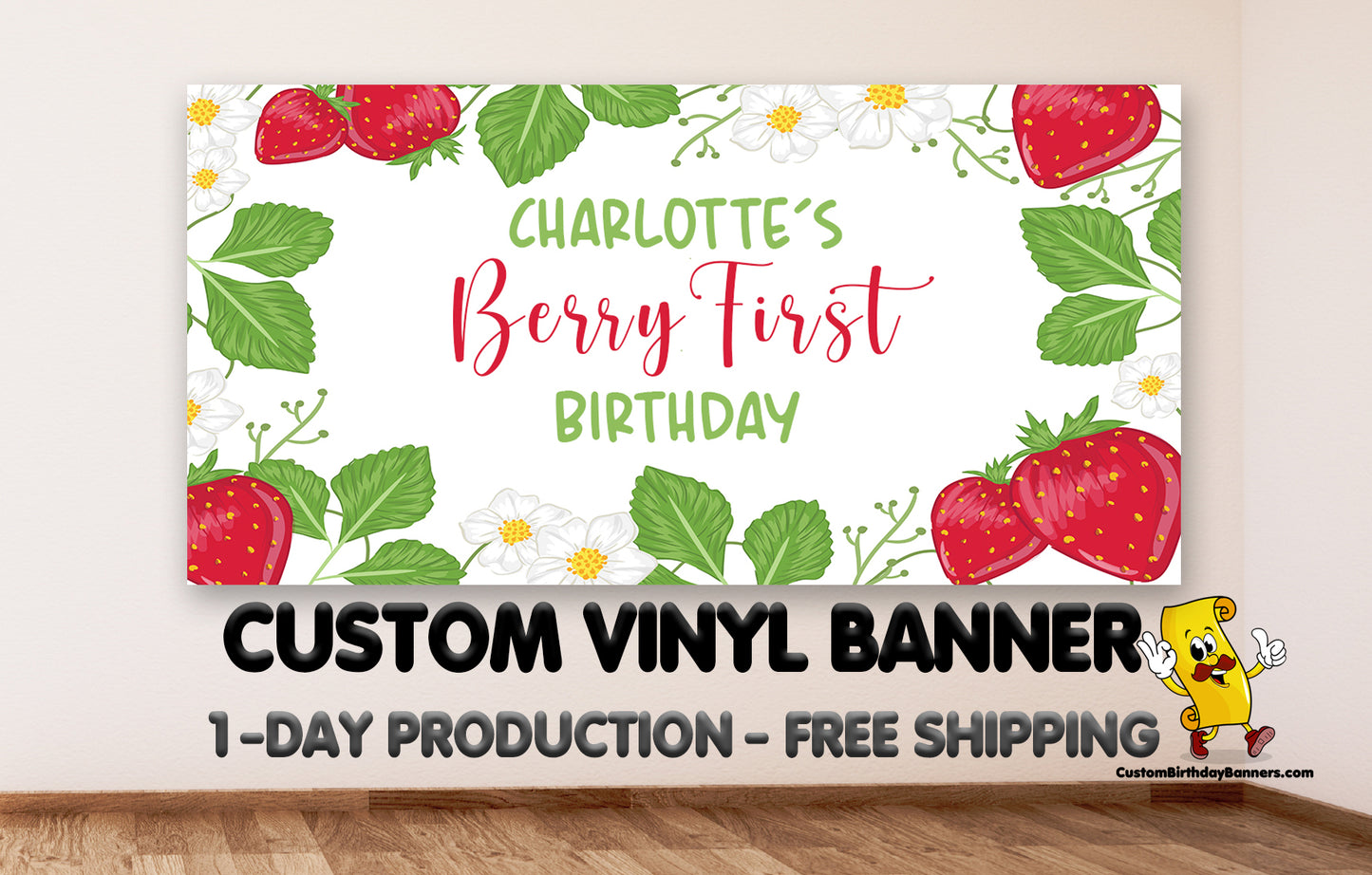 Berry First Personalized Birthday Banner