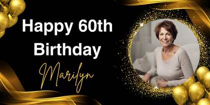 Silver and Gold Birthday Banner - Free Customization With Any Birthday, Name, and Photo