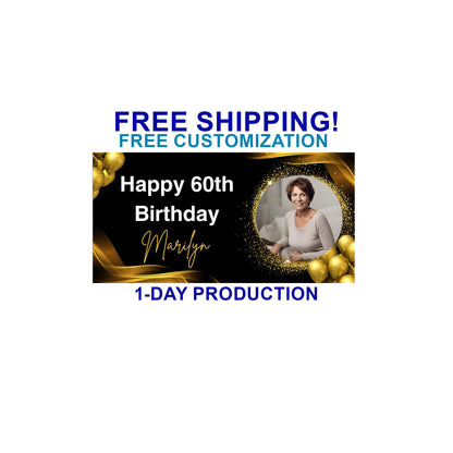 Silver and Gold Birthday Banner - Free Customization With Any Birthday, Name, and Photo