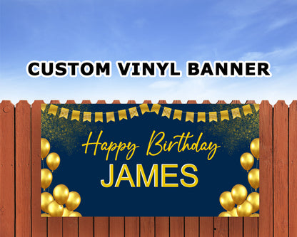 Blue And Gold Balloon Personalized Birthday Banner