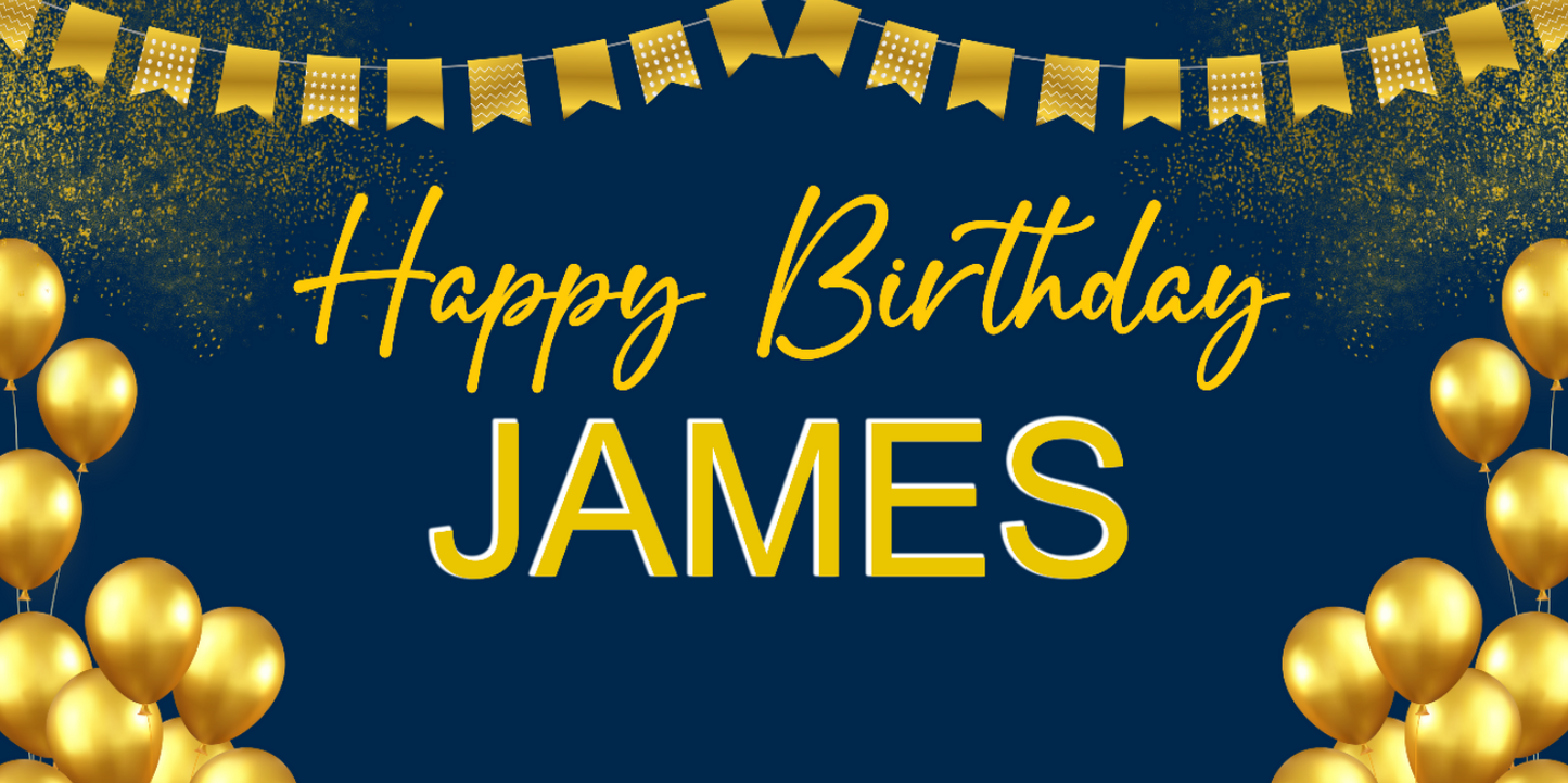 Blue And Gold Balloon Personalized Birthday Banner