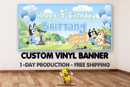 Bluey Cartoon Personalized Birthday Banner