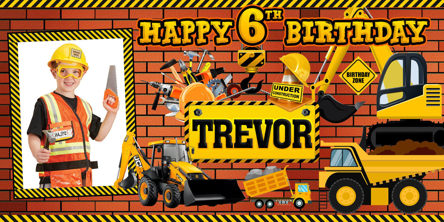 Personalized Construction Birthday Banner With Photo