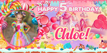 Candy Themed Personalized Birthday Banner With Photo