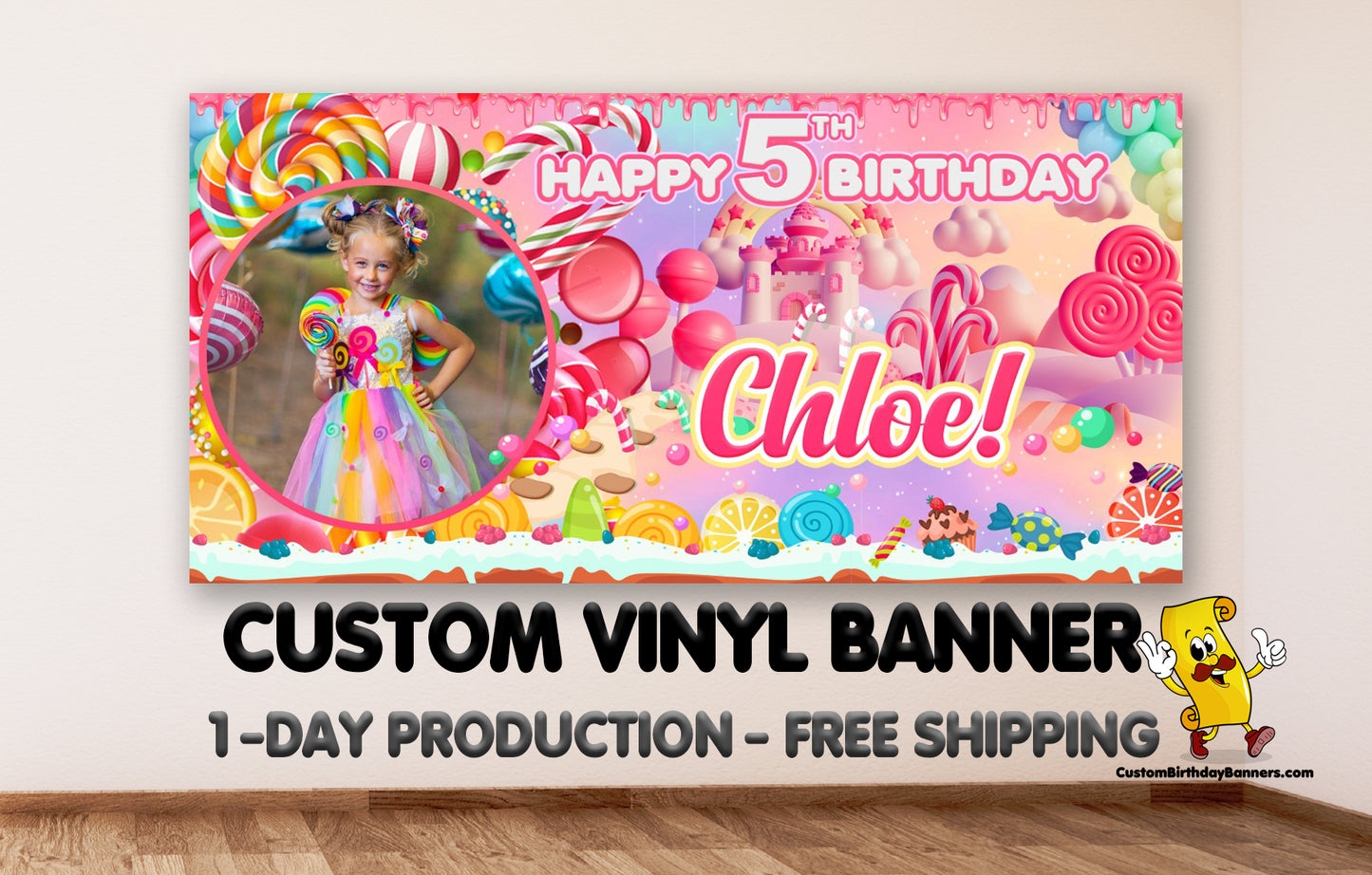 Candy Themed Personalized Birthday Banner With Photo