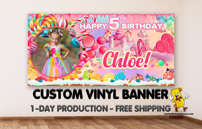 Candy Themed Personalized Birthday Banner With Photo