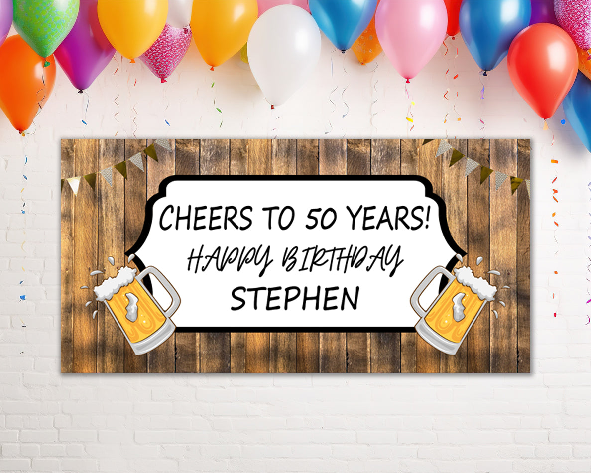 Cheers To 50 Years Personalized Birthday Banner