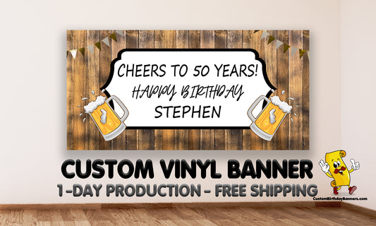 Cheers To 50 Years Personalized Birthday Banner