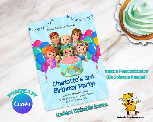 Cocomelon Editable Birthday Invitation