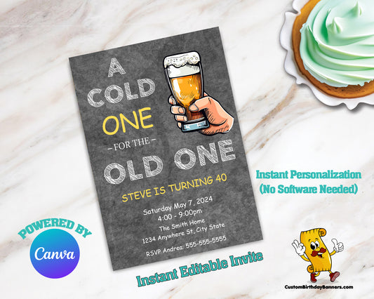 A Cold One For The Old One Birthday Invitation