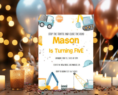 Construction Birthday Party Editable Invitation