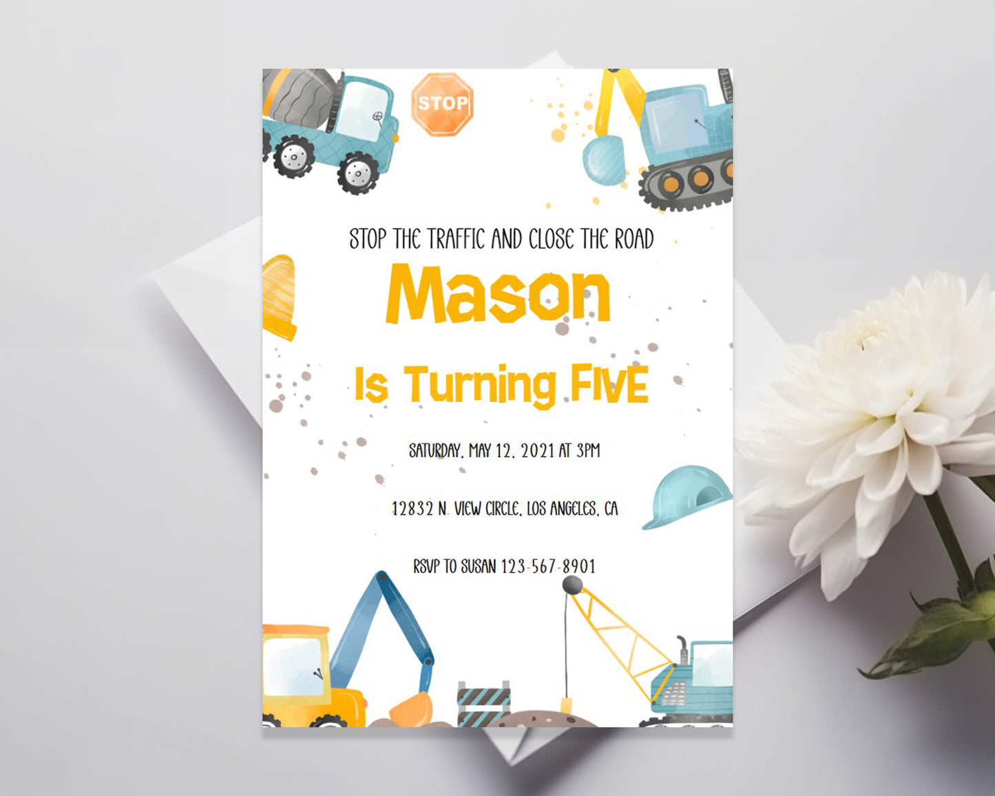 Construction Birthday Party Personalized Invitation