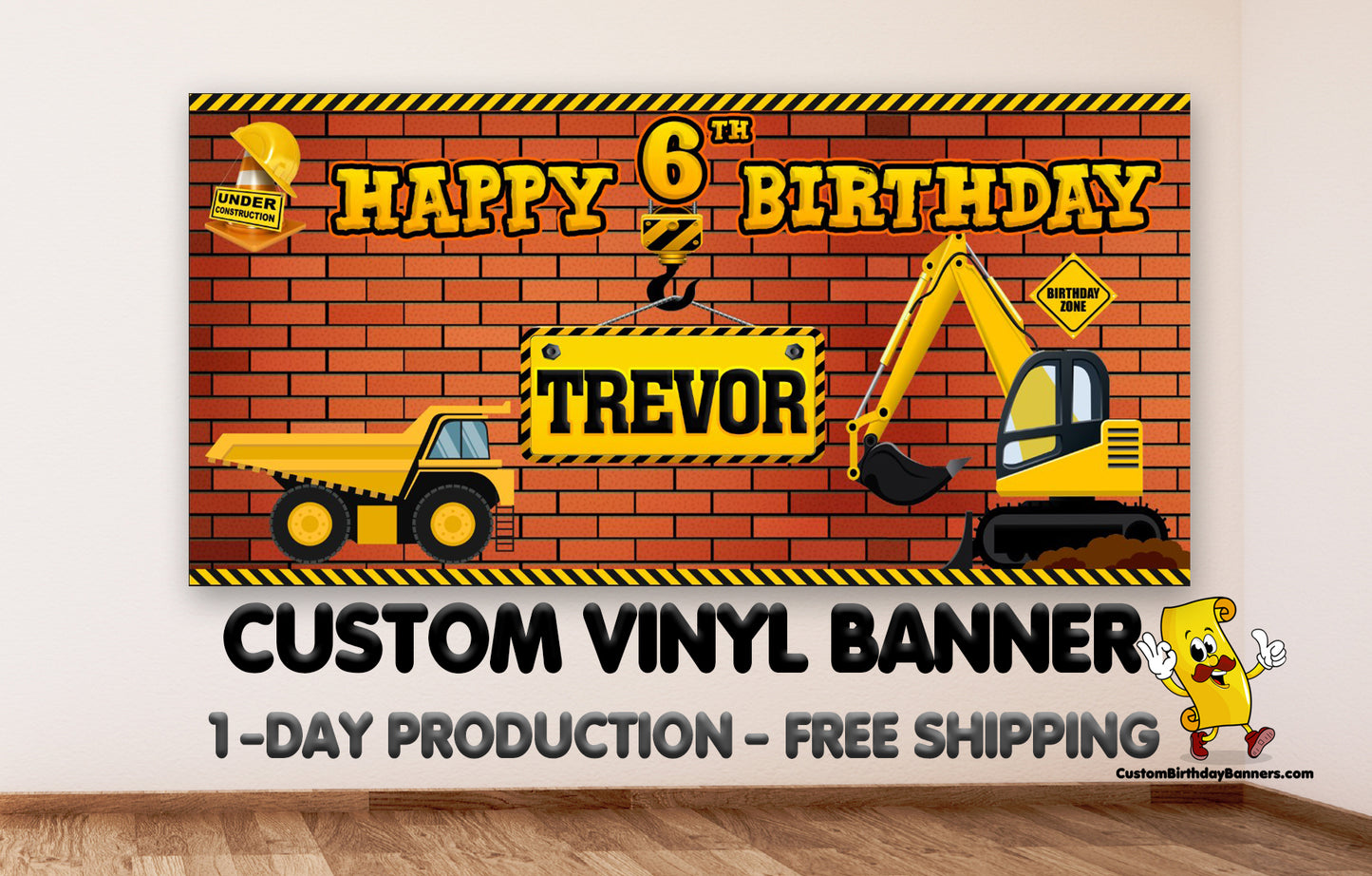 Construction Theme Personalized Birthday Banner