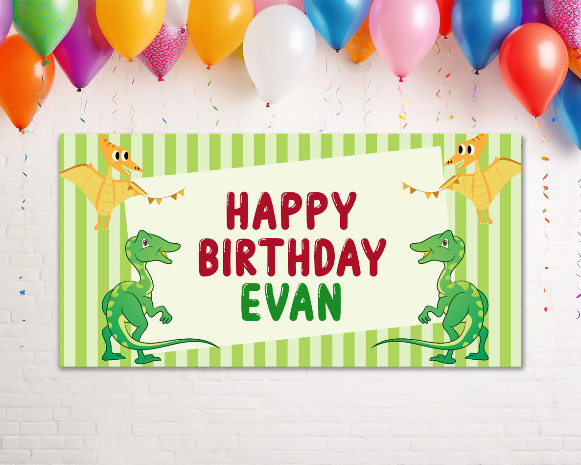 Dinosaur Cartoon Personalized Birthday Banner