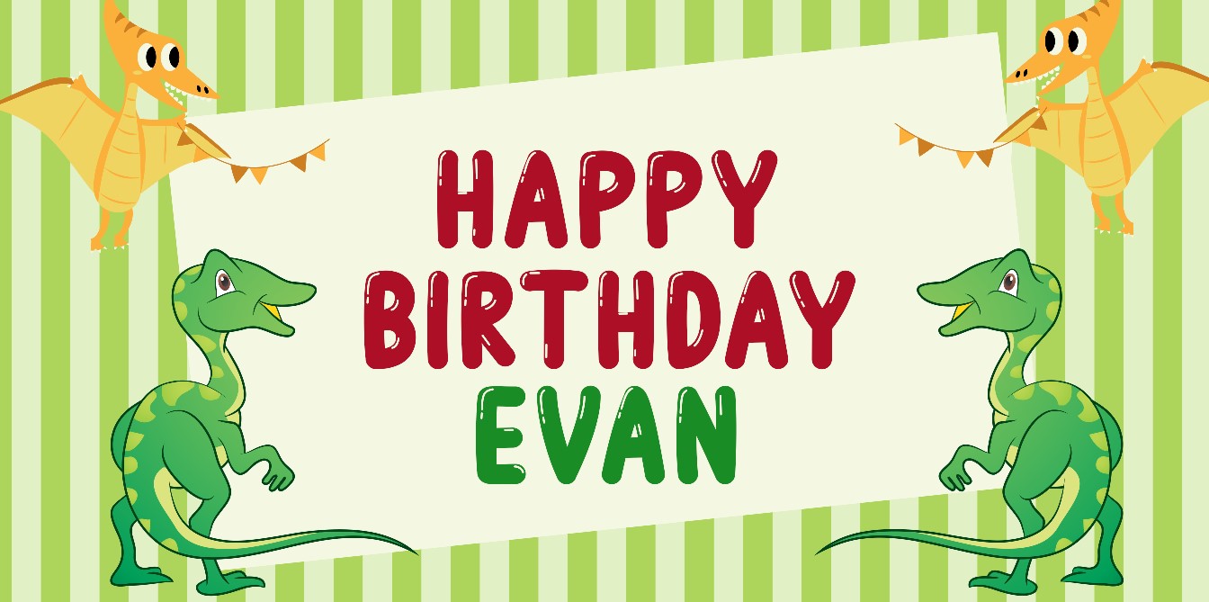 Dinosaur Cartoon Personalized Birthday Banner