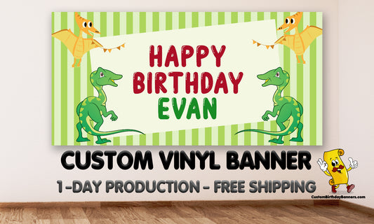 Dinosaur Cartoon Personalized Birthday Banner