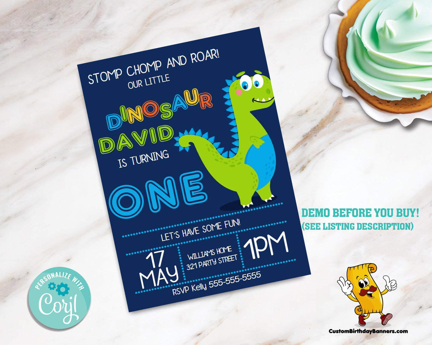 Dinosaur Birthday Party Personalized Invitation