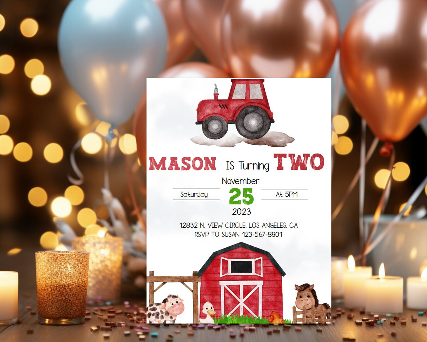 Farm Themed Personalized Birthday Invitation