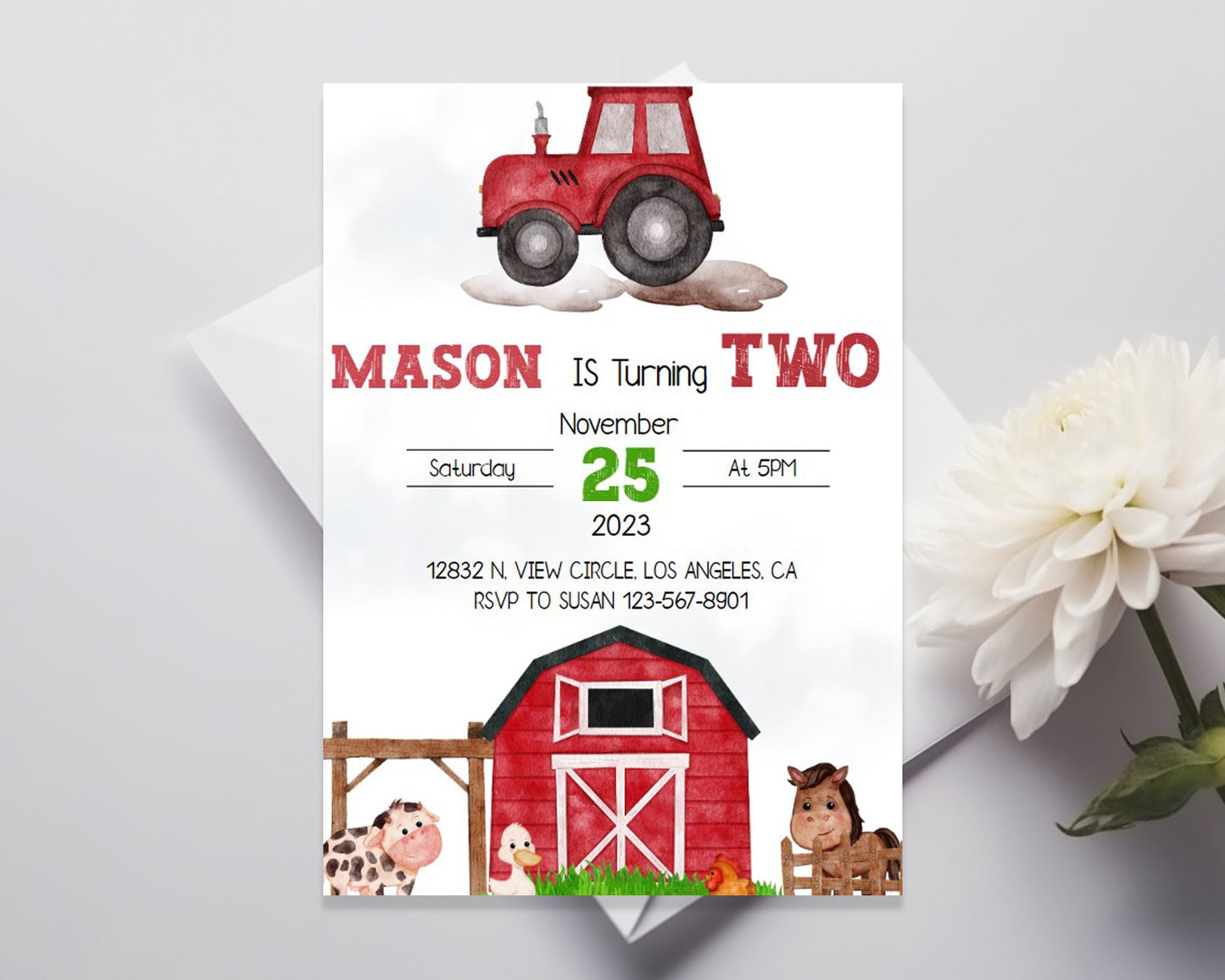 Farm Animal Editable Birthday Invitation