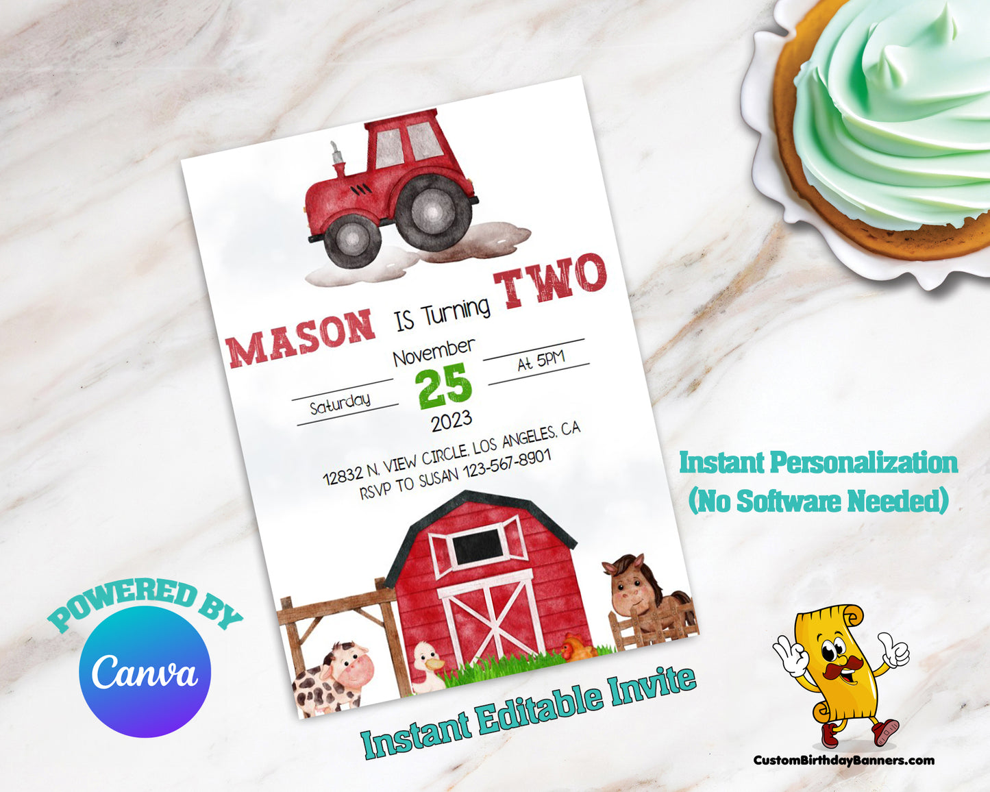 Farm Animal Editable Birthday Invitation