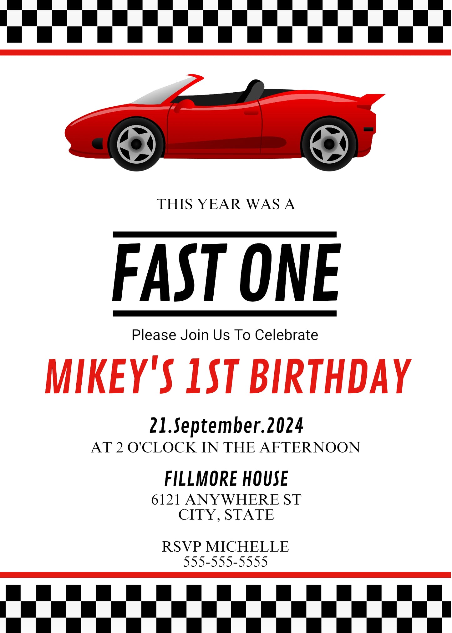 Fast One Editable Birthday Invitation