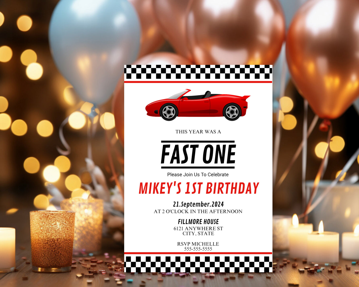 Fast One Editable Birthday Invitation