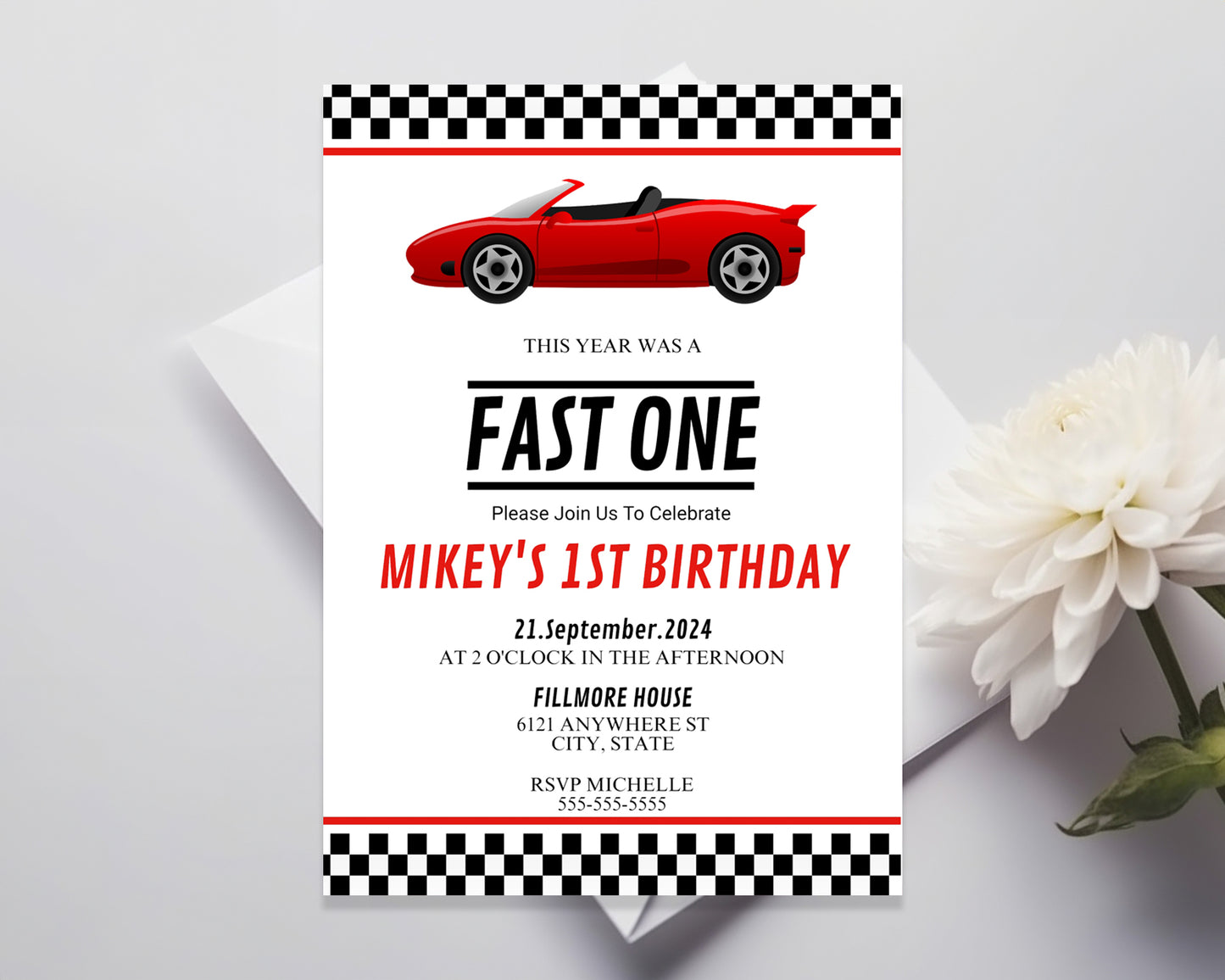 Fast One Editable Birthday Invitation