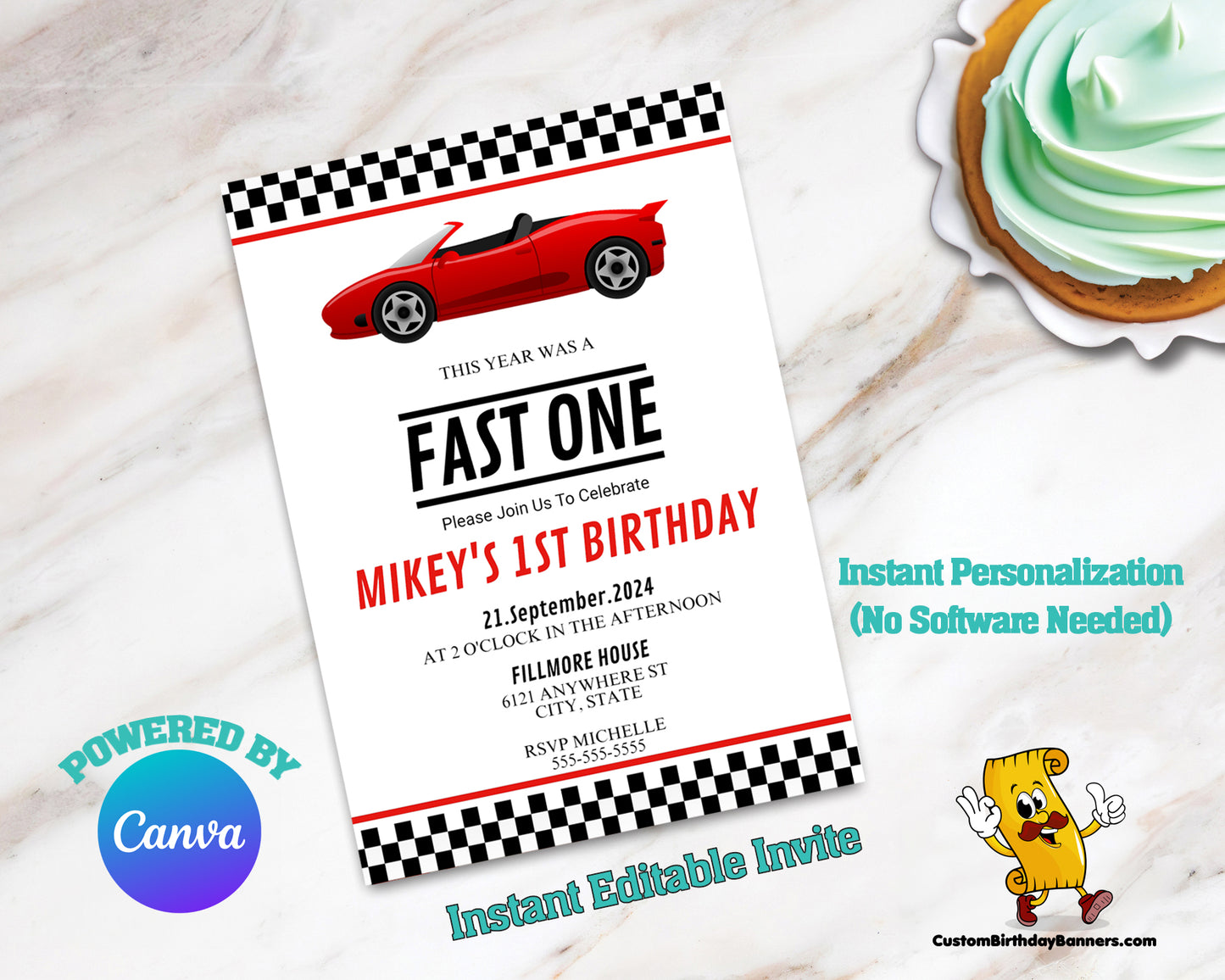 Fast One Editable Birthday Invitation