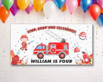 Fire Truck Personalized Birthday Banner