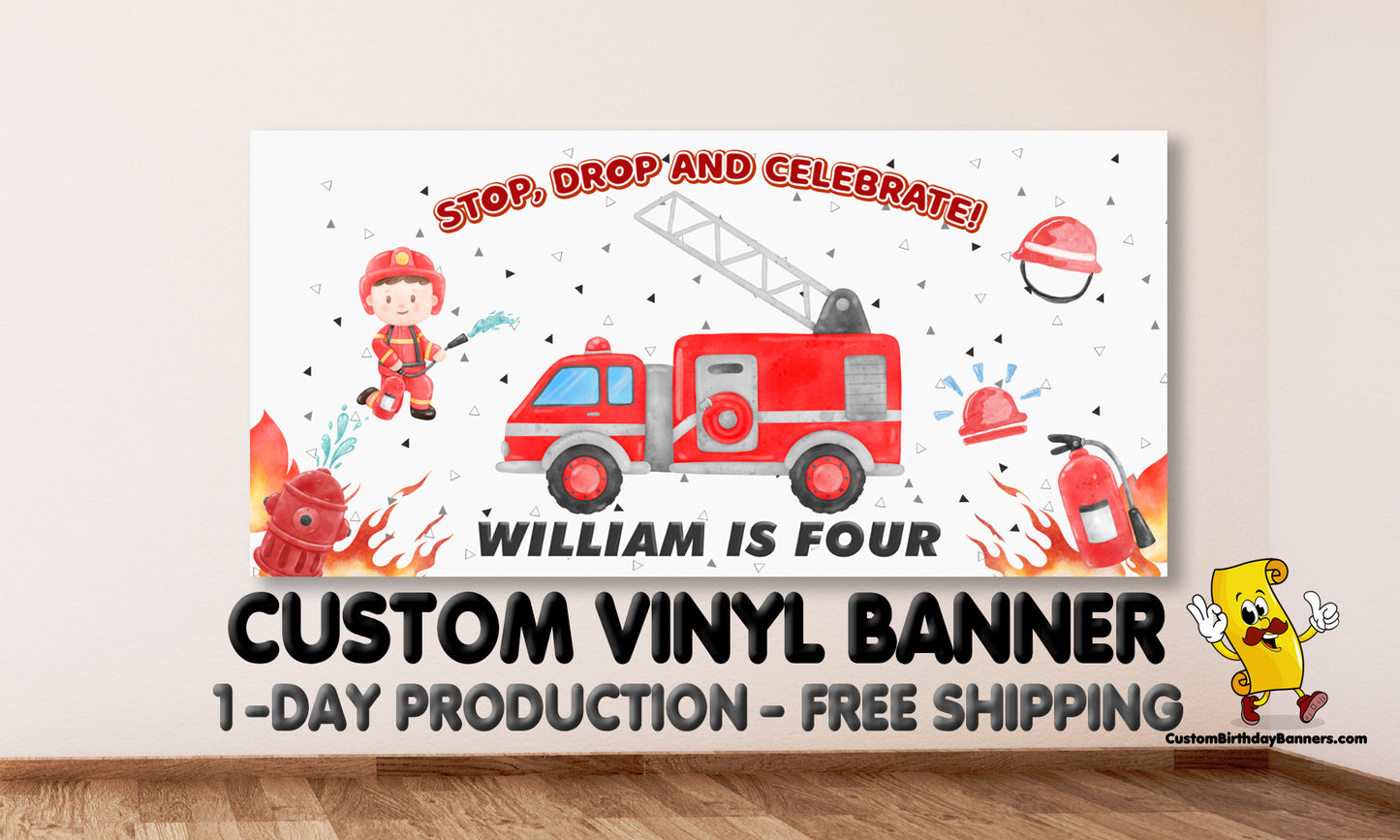 Fire Truck Personalized Birthday Banner