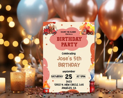 Firefighter Birthday Party Personalized Invitation