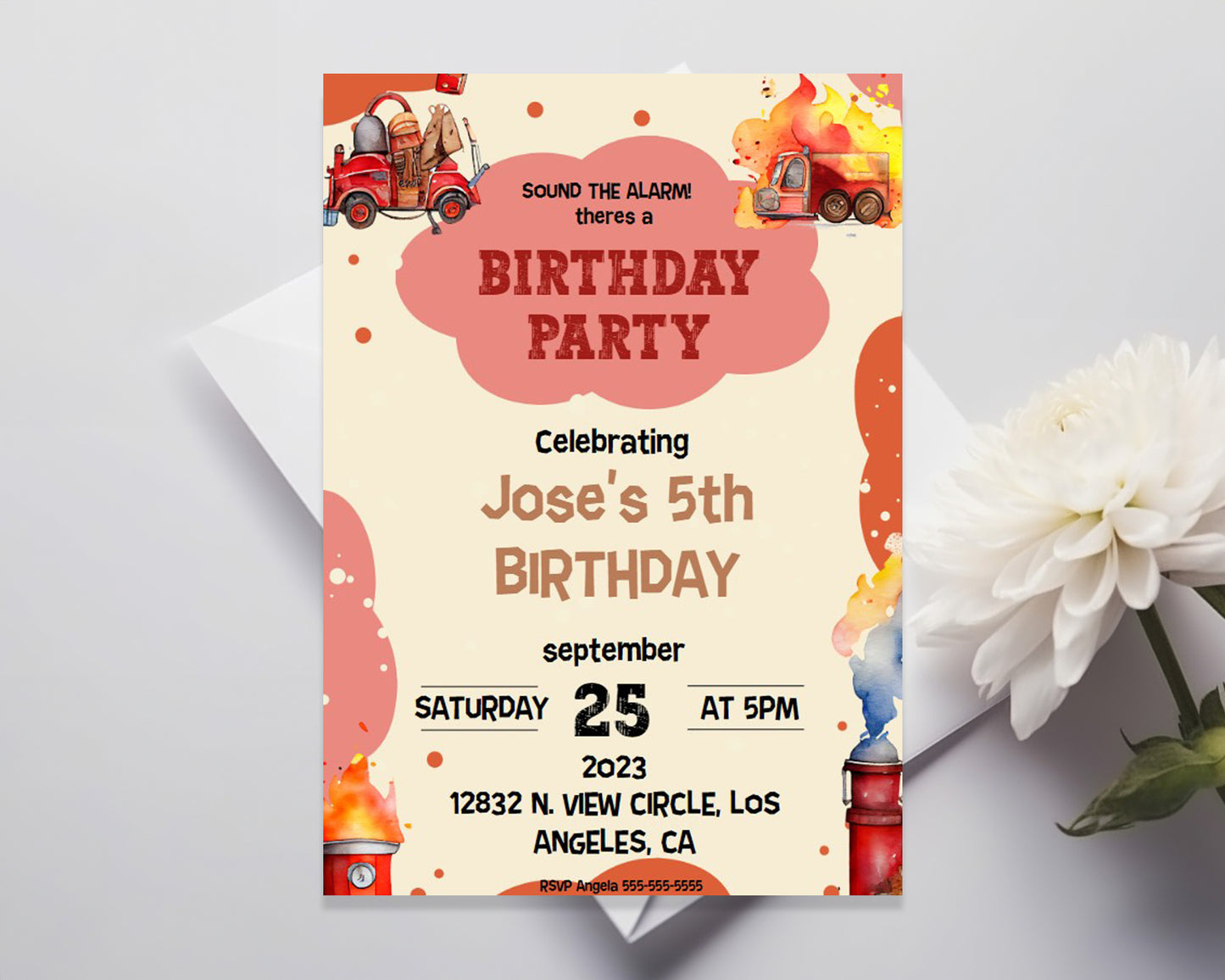 Firefighter Birthday Party Personalized Invitation