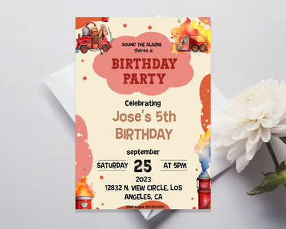 Firefighter Birthday Party Personalized Invitation