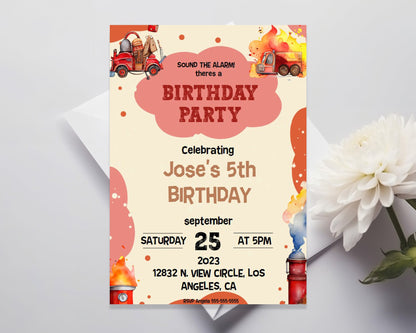 Firefighter Birthday Party Editable Invitation