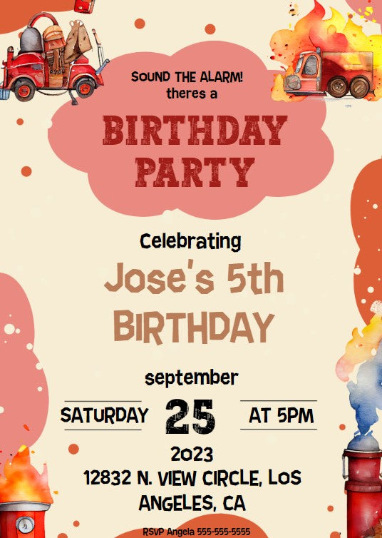 Firefighter Birthday Party Personalized Invitation