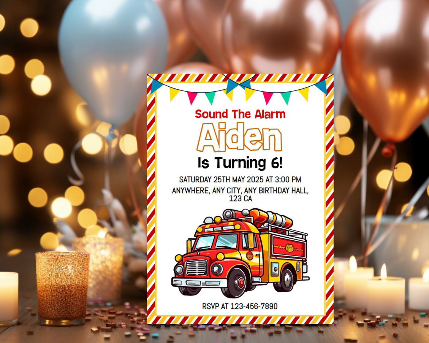 Fire Truck Birthday Party Personalized Invitation