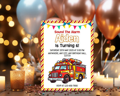 Fire Truck Birthday Party Editable Invitation