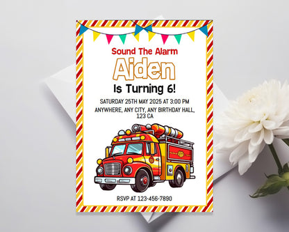 Fire Truck Birthday Party Personalized Invitation