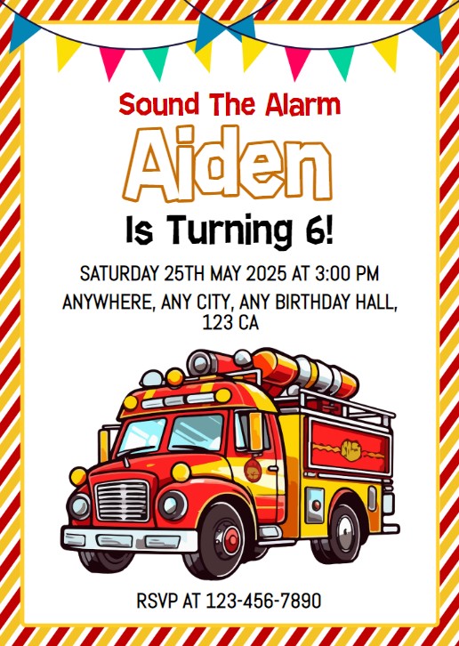 Fire Truck Birthday Party Personalized Invitation