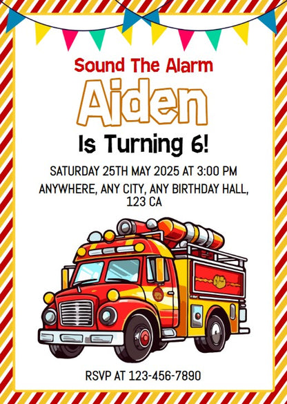 Fire Truck Birthday Party Personalized Invitation