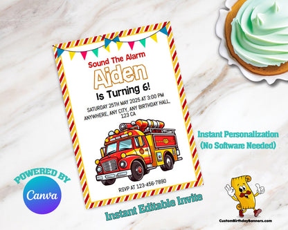 Fire Truck Birthday Party Editable Invitation