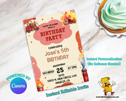 Firefighter Birthday Party Editable Invitation