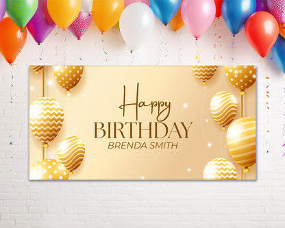 Gold Balloons Personalized Birthday Banner