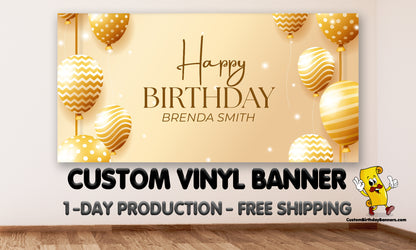 Gold Balloons Personalized Birthday Banner