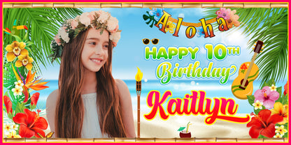 Hawaiian Luau Personalized Birthday Banner With Photo