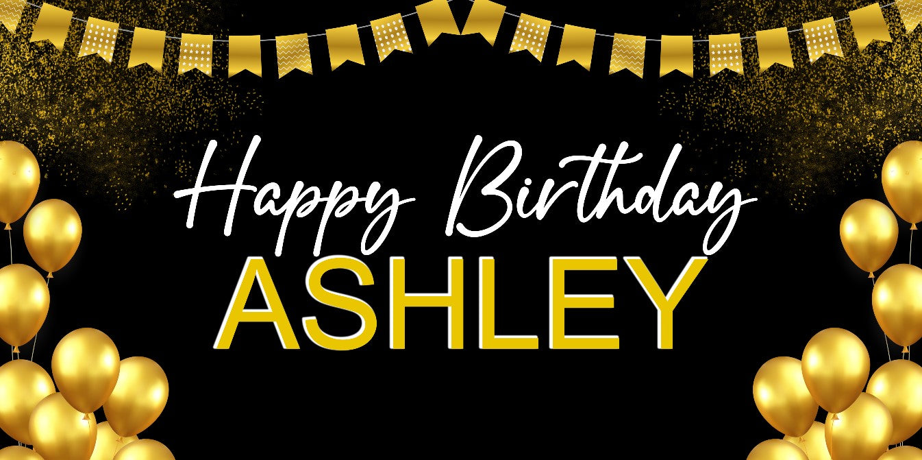 Black And Gold Balloon Personalized Birthday Banner