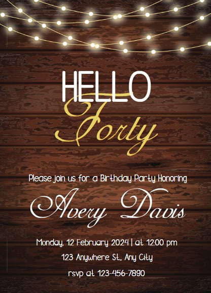 Fortieth Birthday Party Personalized Invitation